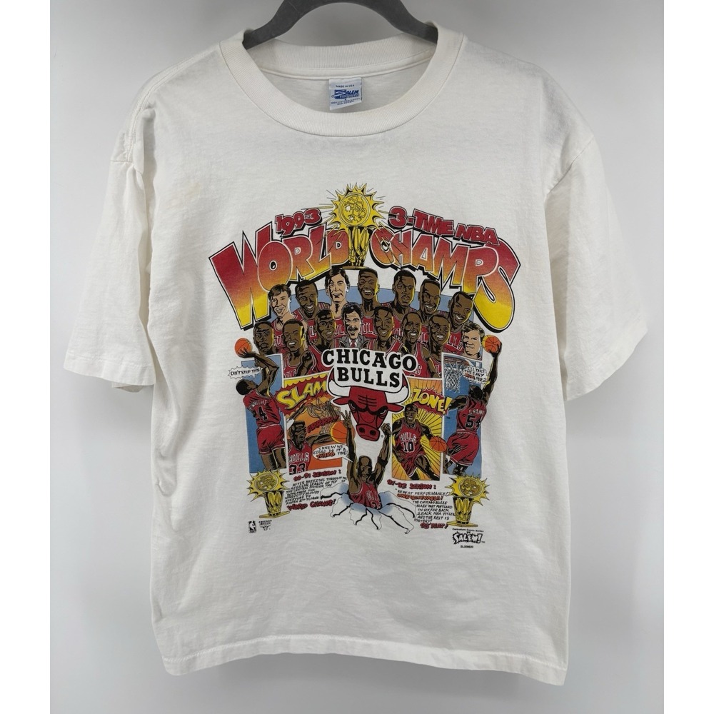 1993 Chicago Bulls 3 Time NBA World Champs Shirt Adult‎ L VTG Comic Strip Salem